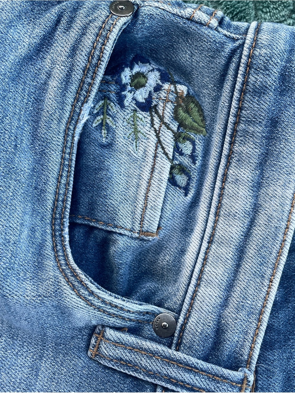 Blank NYC Light Blue Straight Leg Jeans with Blue & Green Floral Embroidery - Picture 8 of 8